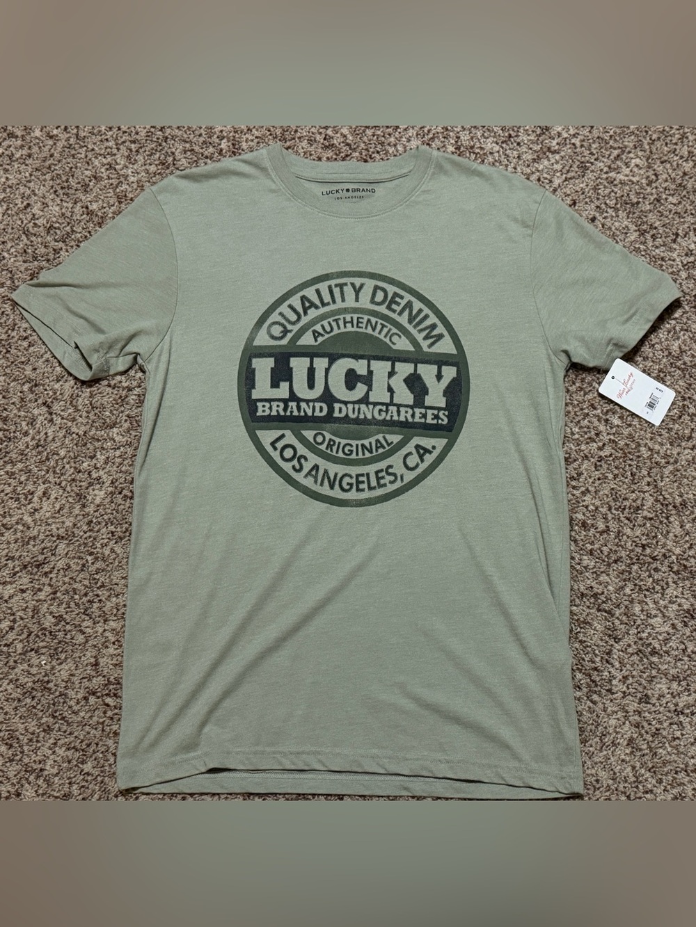 Lucky Brand Olive Green Logo Graphic Tee Mens S NWT
